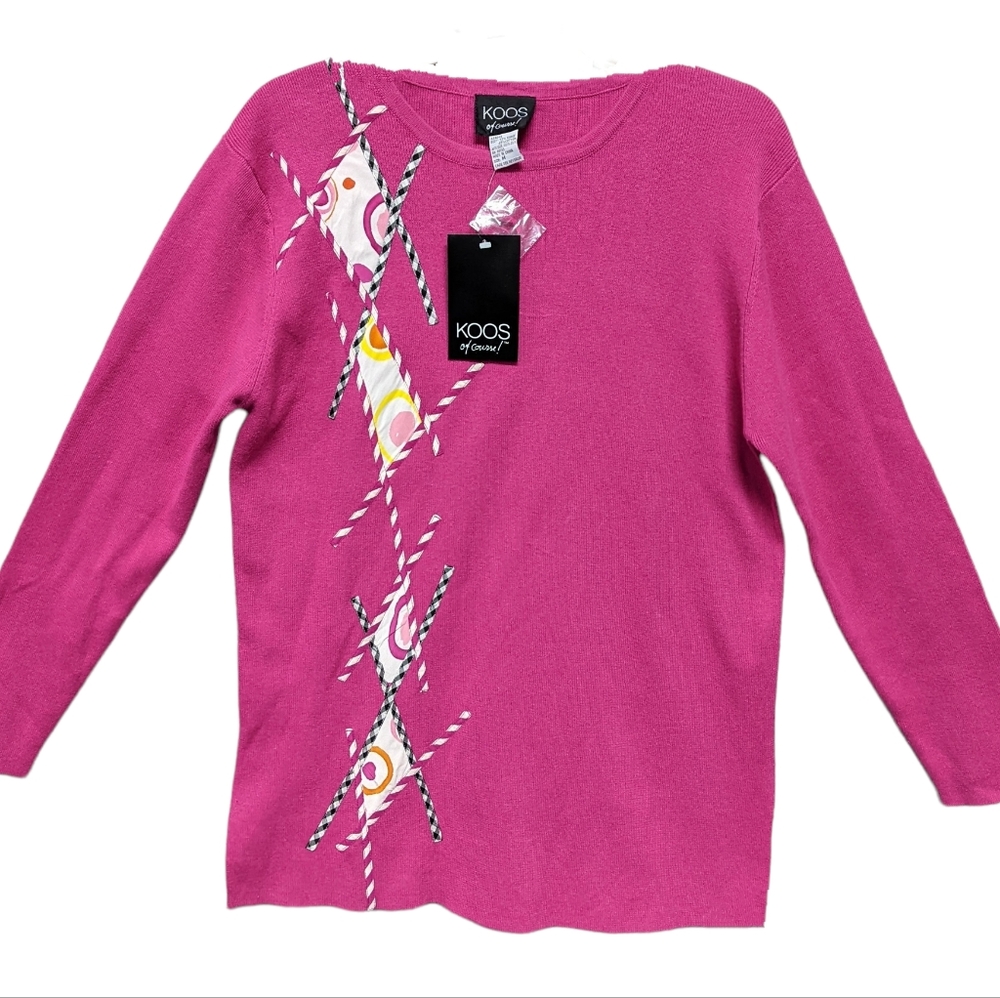 Vintage KOOS of Course 100% Silk Applique Art Pink NWT Art to Wear Med.
